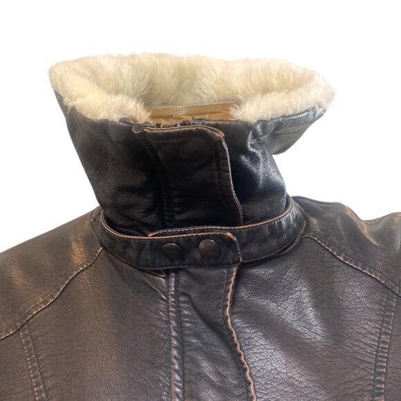 a.n.a Faux Leather Aviator Jacket Faux Fur Lining & Collar Sz XL Brown #178K - Picture 7 of 11